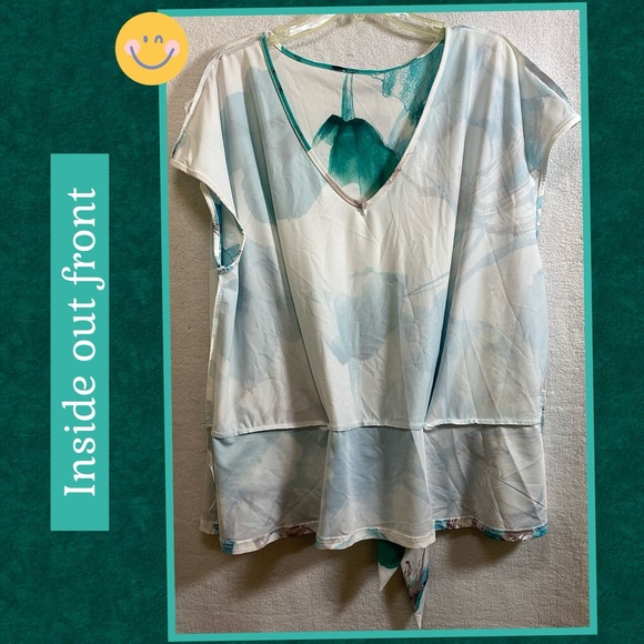 2X NWT LILY BY FIRMIANA IVORY & WATERCOLOR BLUES FLORAL BLOUSE TIE BOTTOM - Picture 10 of 14